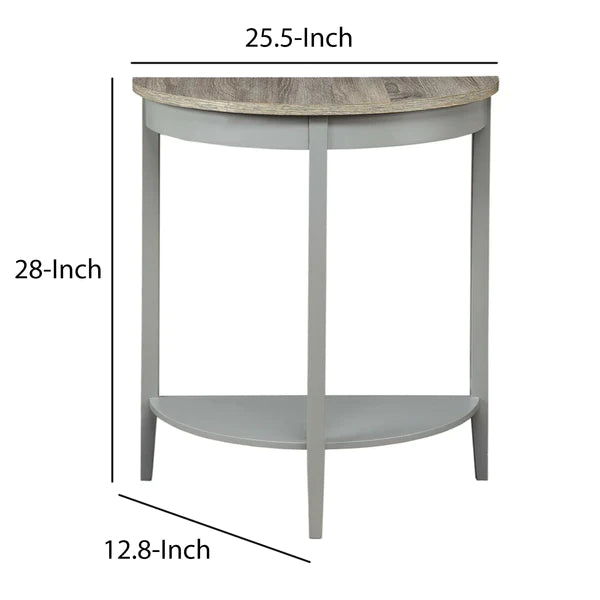 28 Inch Wooden Half Moon Console Table with Bottom Shelf, Gray By Benzara | Console Tables | Modishstore - 2