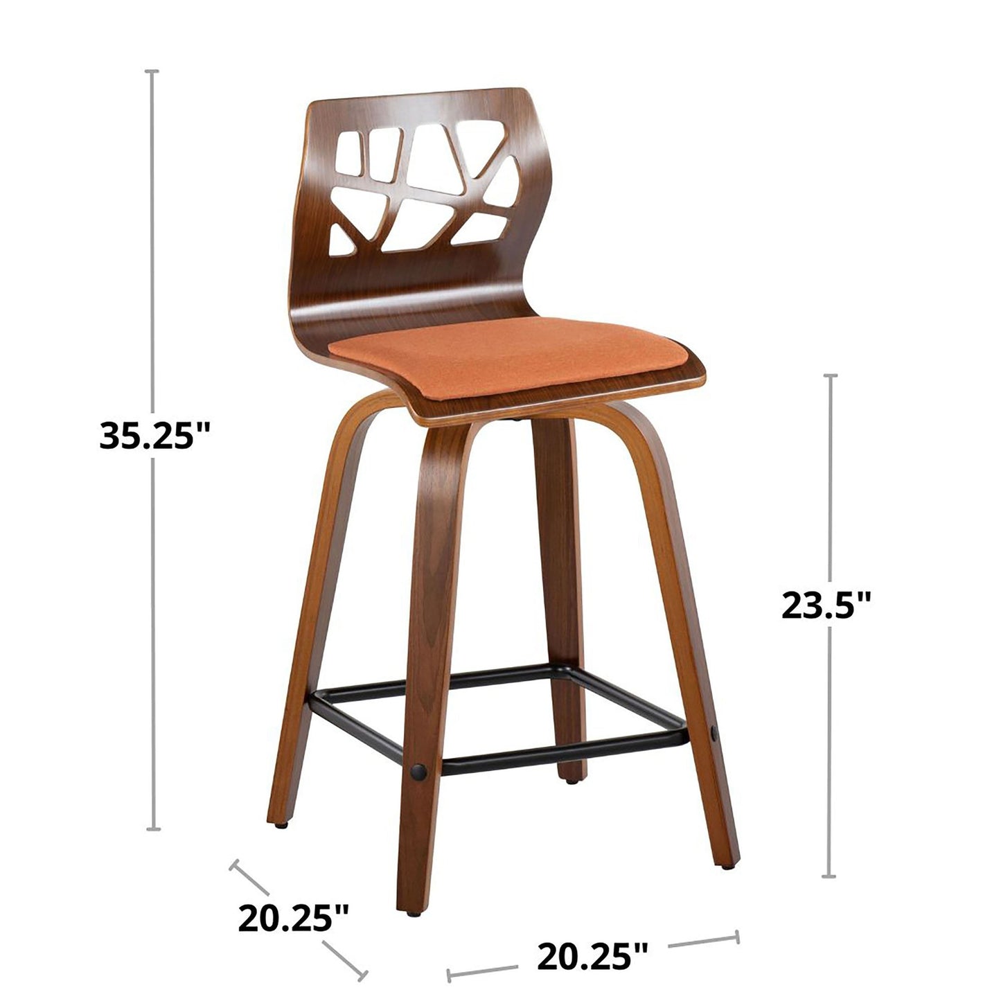 Folia 24" Fixed-Height Barstool - Set of 2 By LumiSource - B24-FOLIAFB-GRTZQ2 LGYLGYLGY2 | Bar Stools | Modishstore - 20