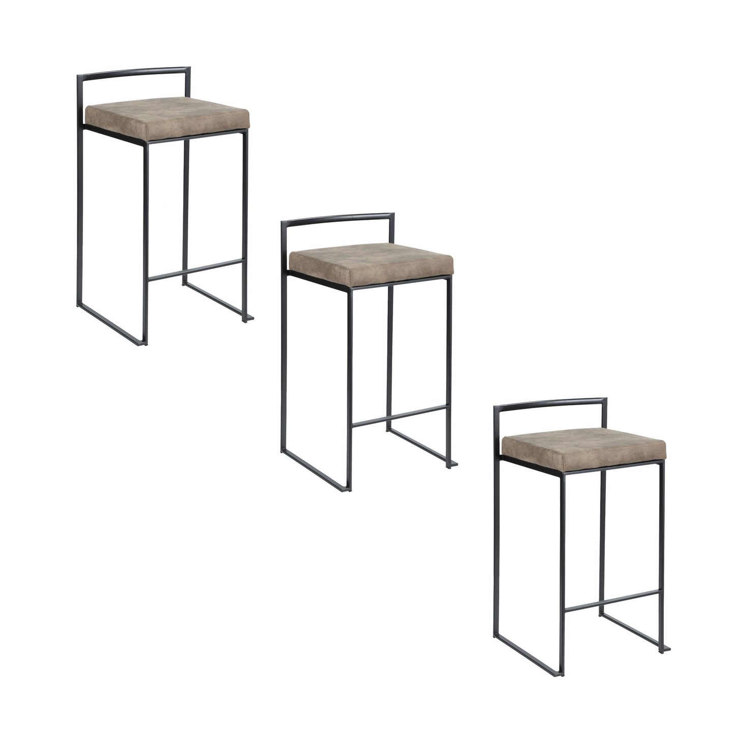 Fuji Stacker 26" Fixed-Height Counter Stool - Set of 3 By LumiSource - B26-FUJIFB BKBN3 | Counter Stools | Modishstore - 5