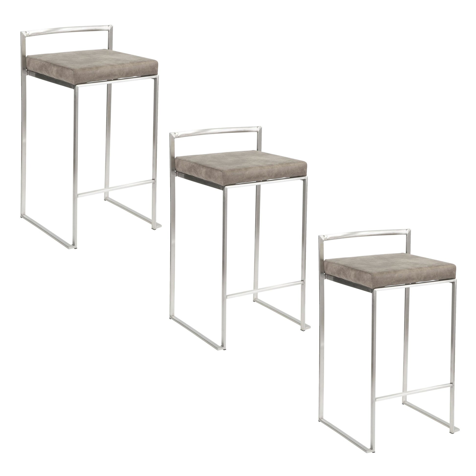 Fuji Stacker 26" Fixed-Height Counter Stool - Set of 3 By LumiSource - B26-FUJIFB SSLGY3 | Counter Stools | Modishstore - 11