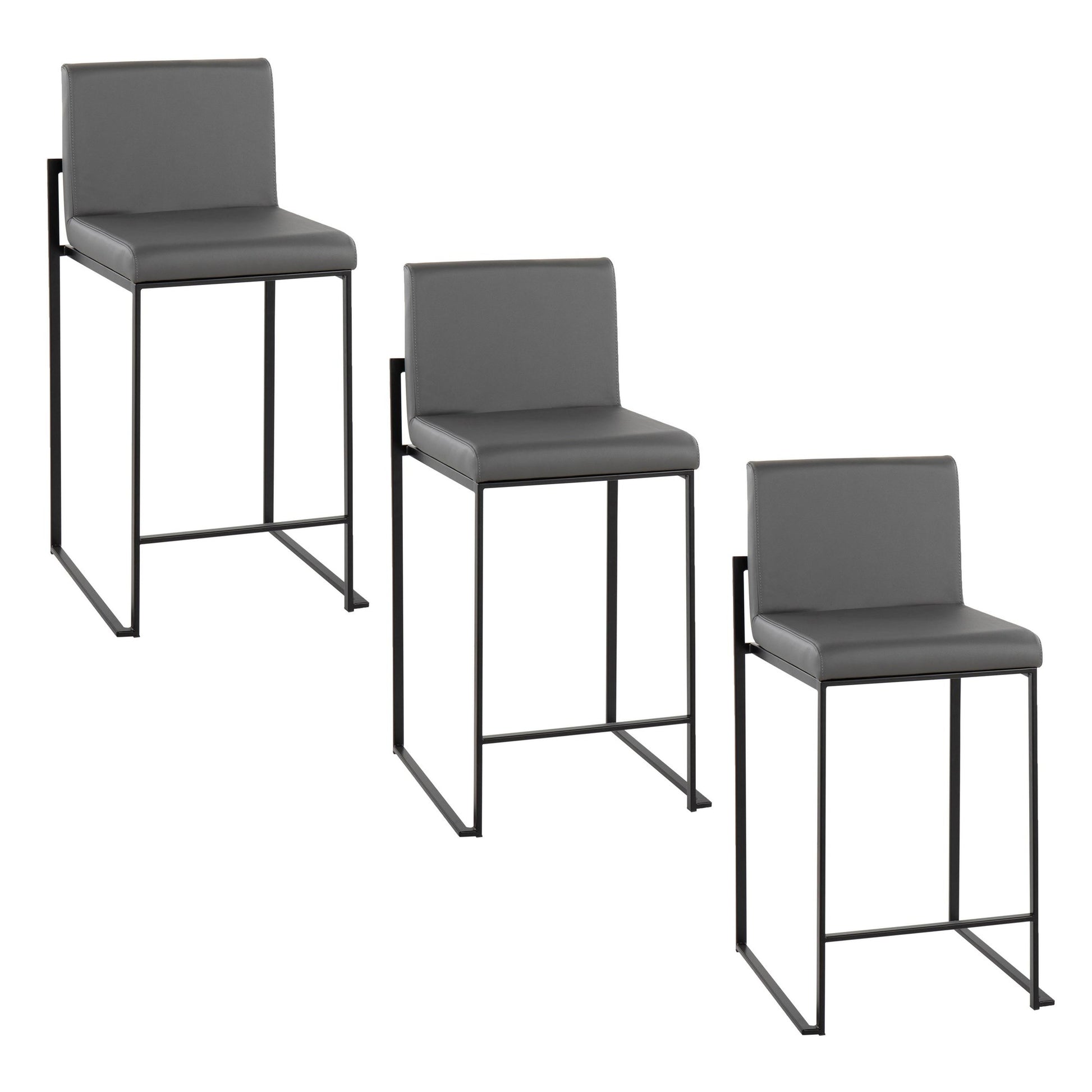 Fuji High Back 26" Fixed-Height Counter Stool - Set of 3 By LumiSource - B26-FUJIHBPU BKGY3 | Counter Stools | Modishstore - 3