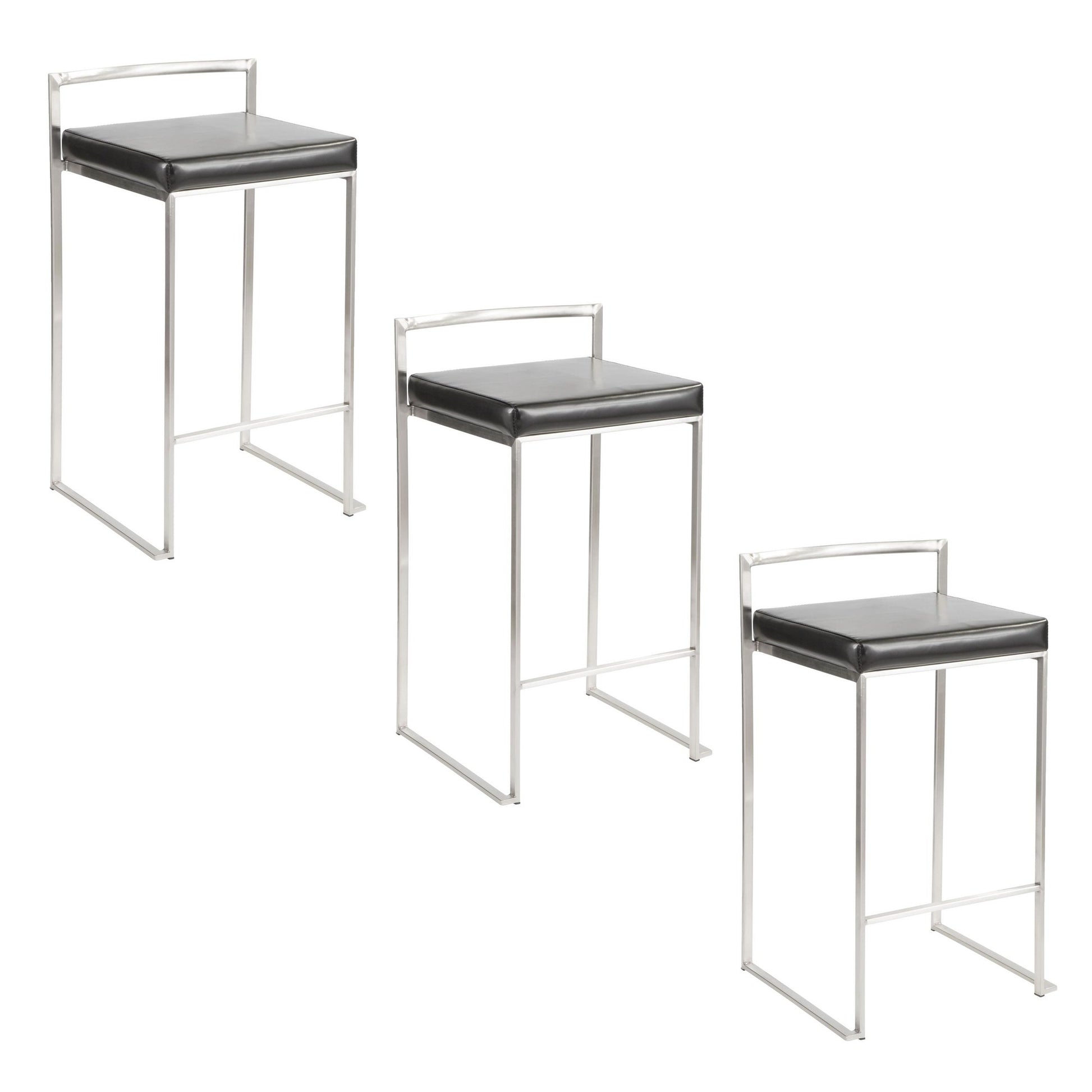 Fuji Stacker 26" Fixed-Height Counter Stool - Set of 3 By LumiSource - B26-FUJIPU SSBK3 | Counter Stools | Modishstore - 4