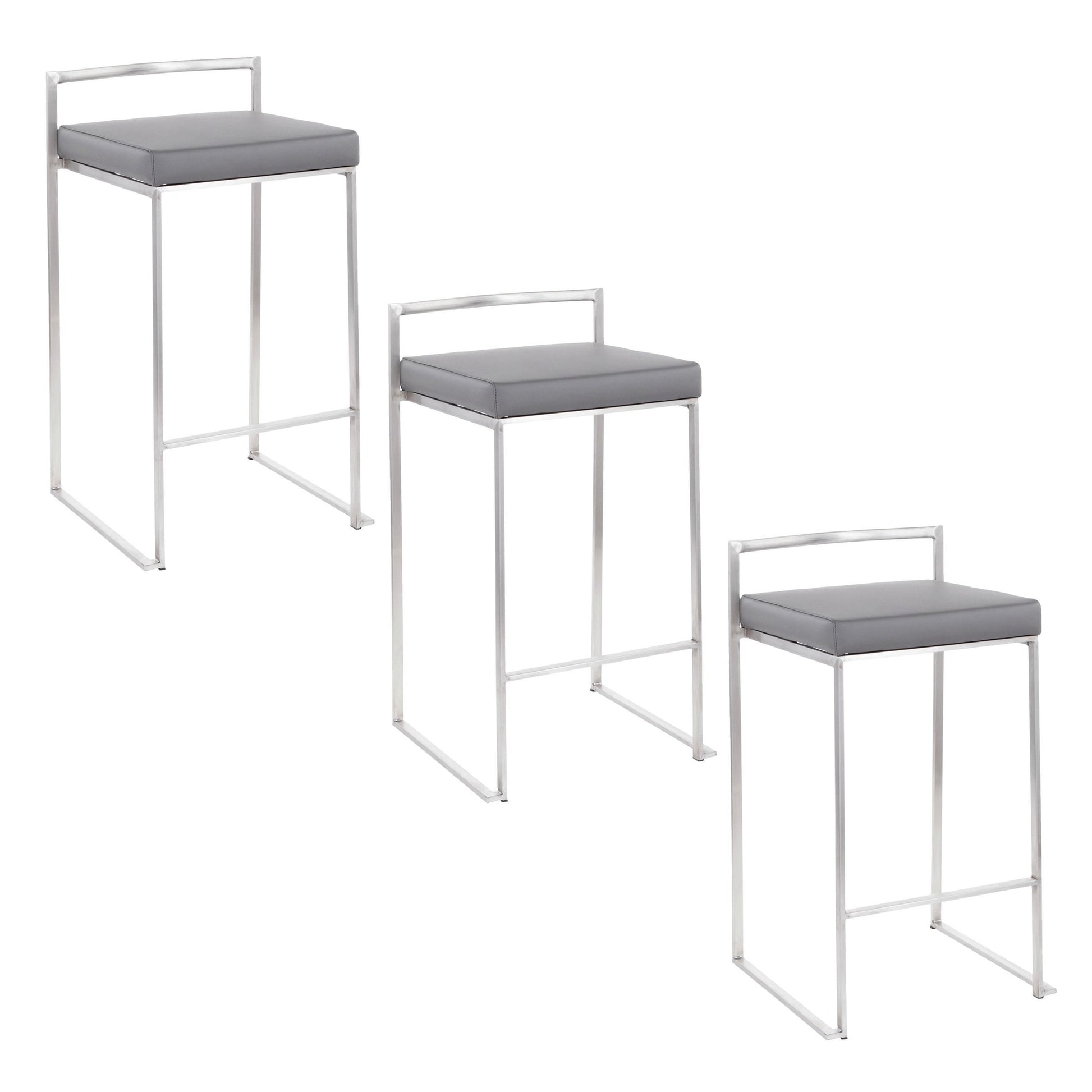 Fuji Stacker 26" Fixed-Height Counter Stool - Set of 3 By LumiSource - B26-FUJIPU SSBK3 | Counter Stools | Modishstore - 21