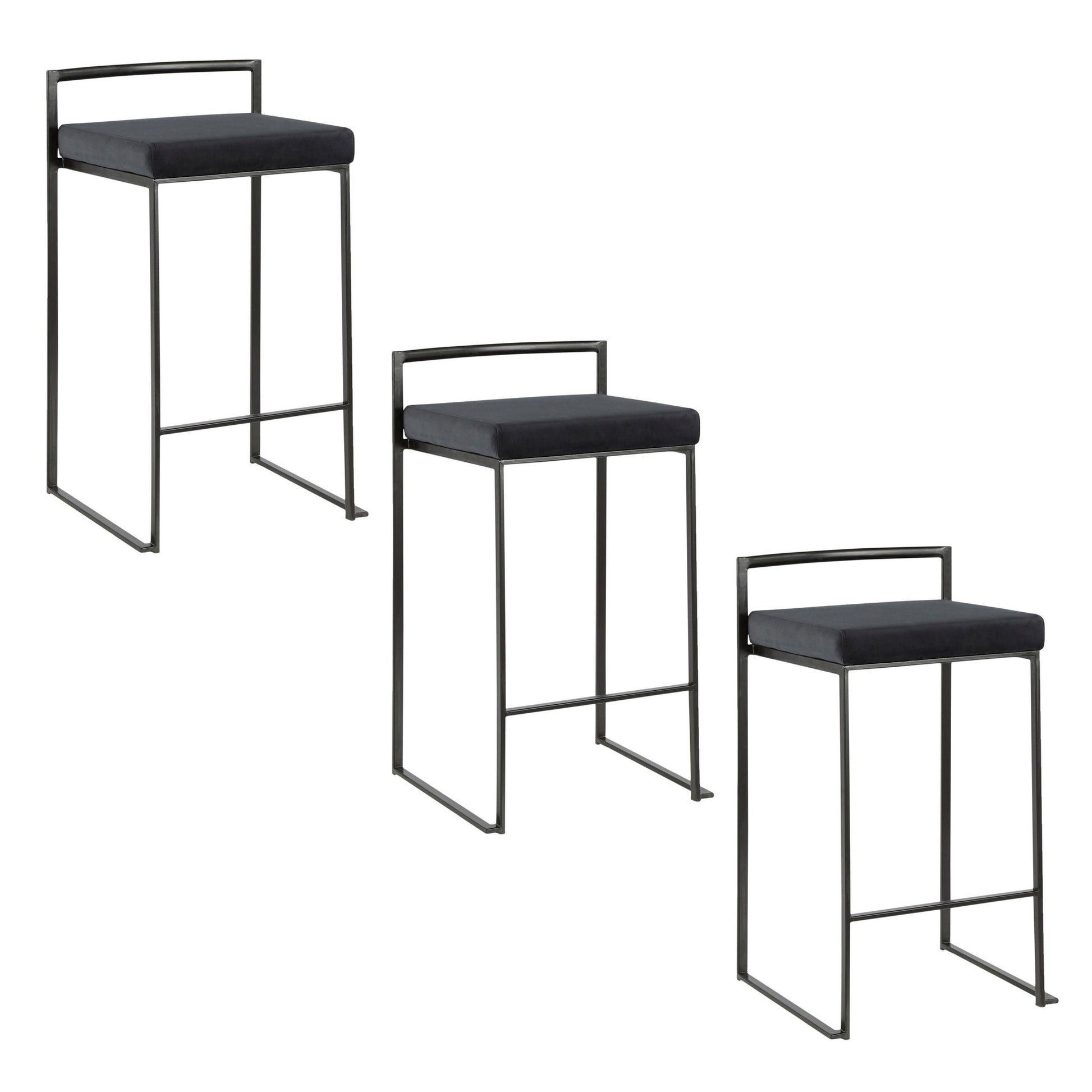 Fuji Stacker 26" Fixed-Height Counter Stool - Set of 3 By LumiSource - B26-FUJIV BKBK3 | Counter Stools | Modishstore - 5