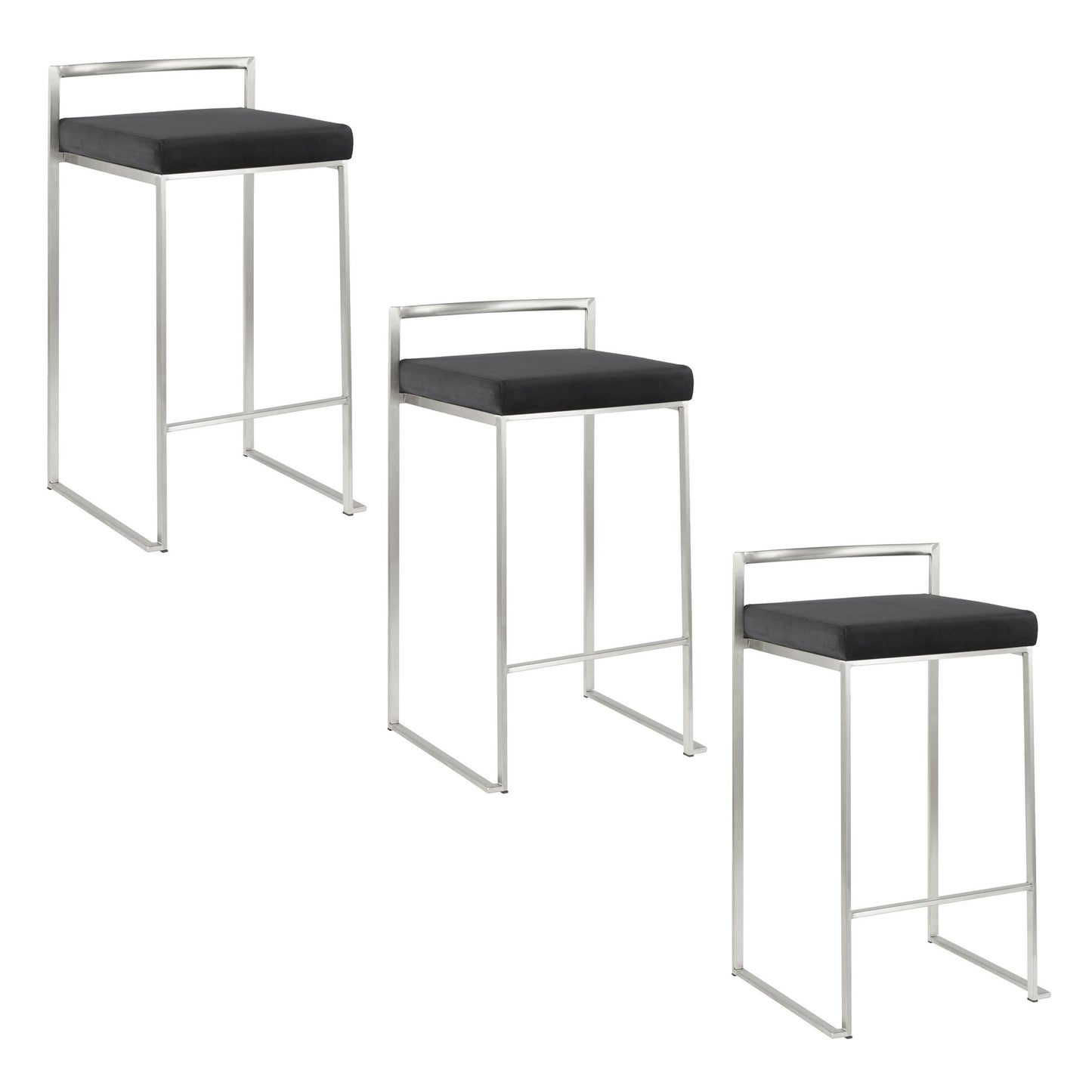 Fuji Stacker 26" Fixed-Height Counter Stool - Set of 3 By LumiSource - B26-FUJIV SSBK3 | Counter Stools | Modishstore - 5