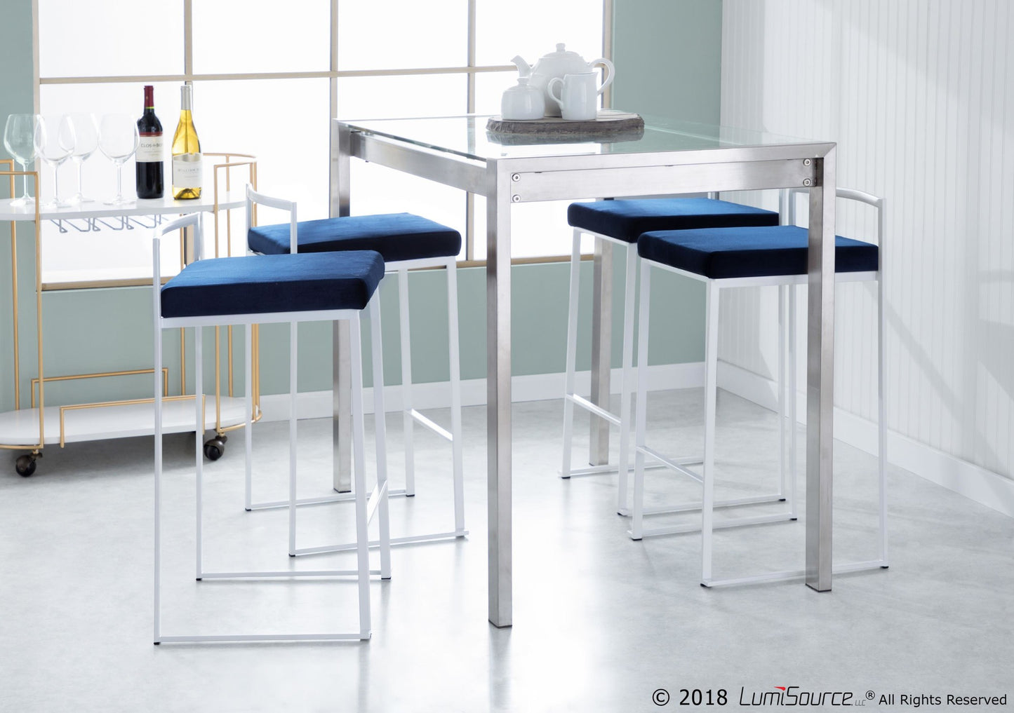 Fuji Stacker 26" Fixed-Height Counter Stool - Set of 3 By LumiSource - B26-FUJIV WBU3 | Counter Stools | Modishstore - 2