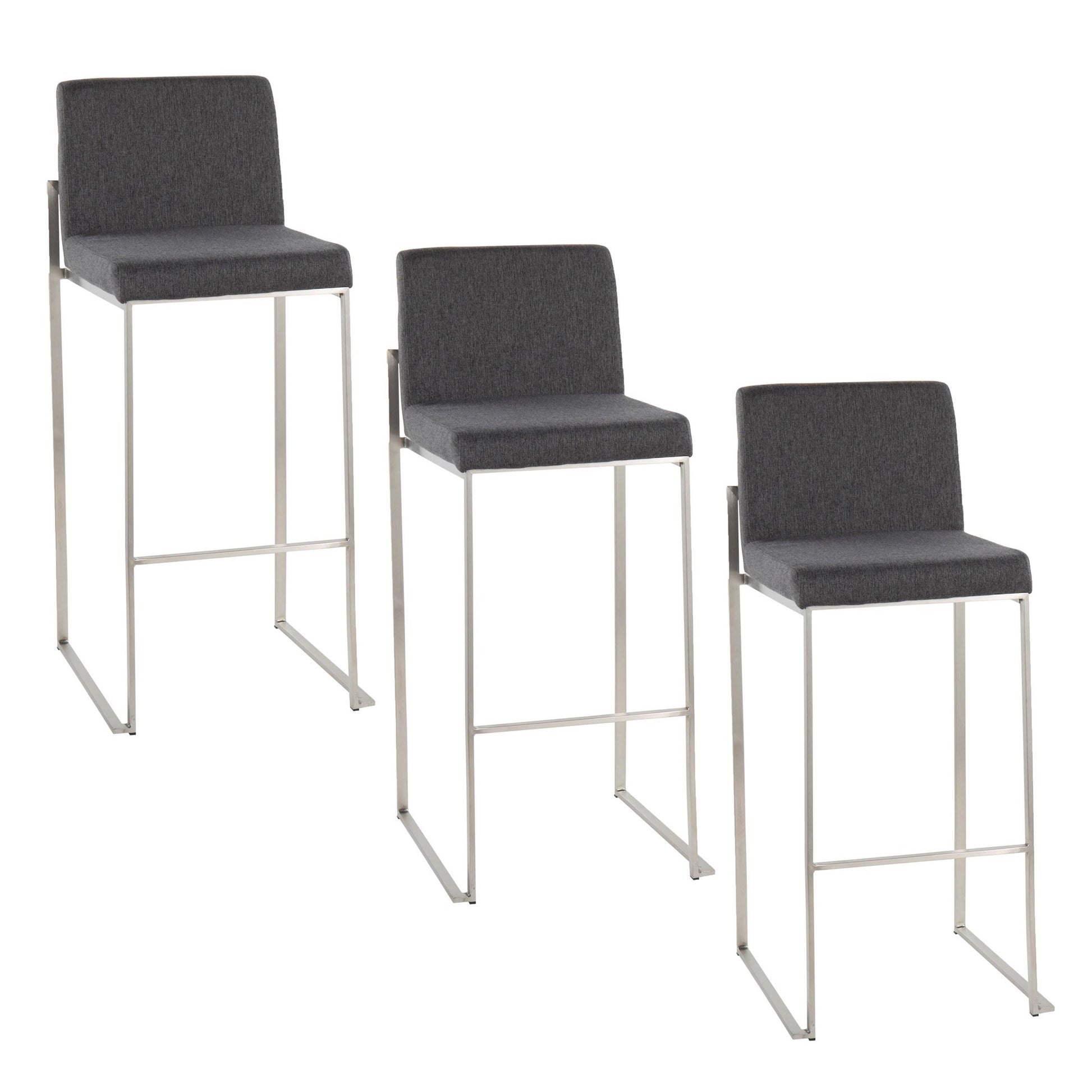 Fuji High Back 30" Fixed-Height Barstool - Set of 3 By LumiSource - B30-FUJIHBFB SSCHAR3 | Bar Stools | Modishstore - 3