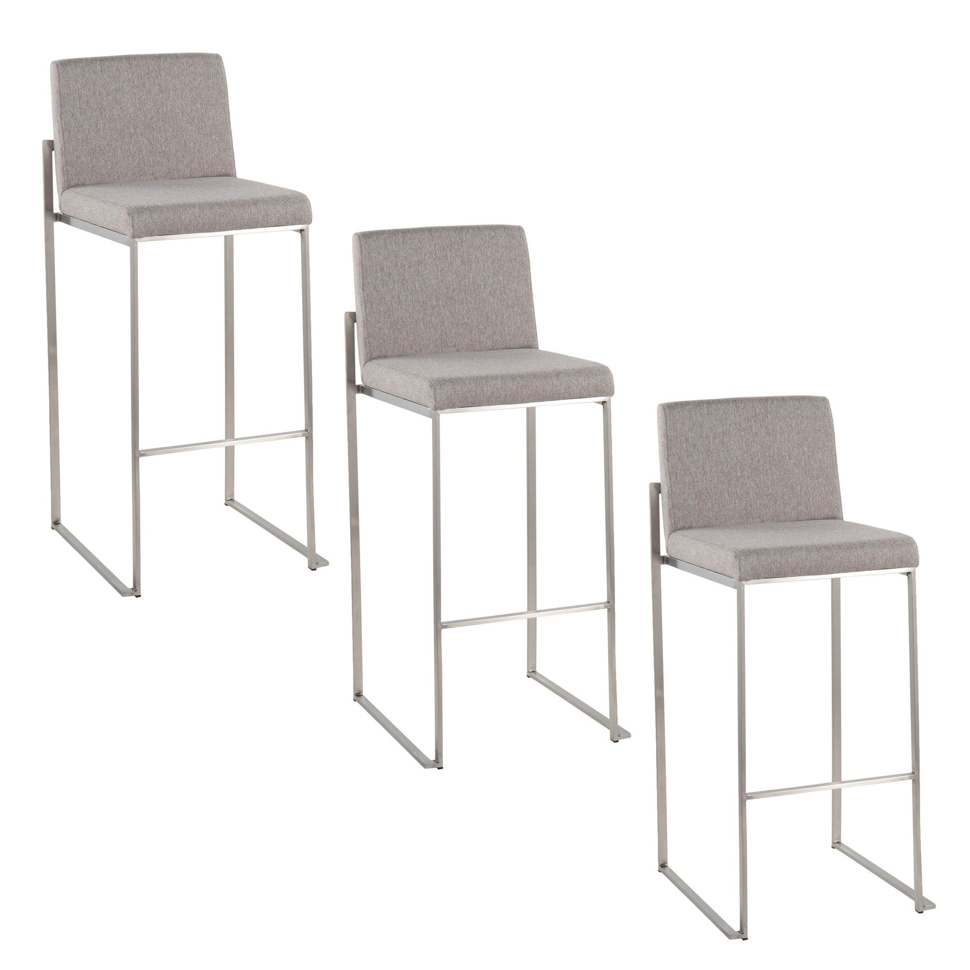 Fuji High Back 30" Fixed-Height Barstool - Set of 3 By LumiSource - B30-FUJIHBFB SSCHAR3 | Bar Stools | Modishstore - 11