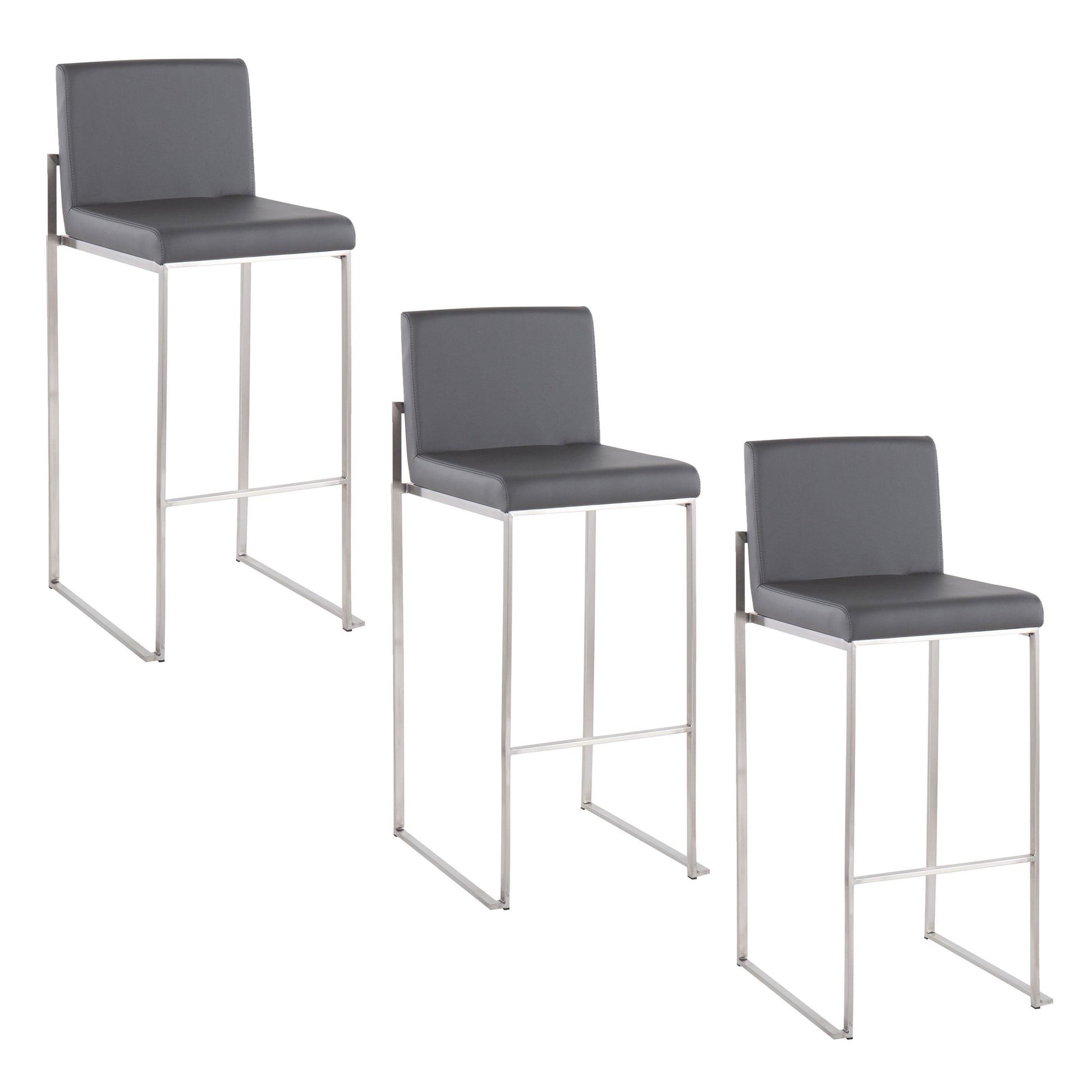 Fuji High Back 30" Fixed-Height Barstool - Set of 3 By LumiSource - B30-FUJIHBPU SSGY3 | Bar Stools | Modishstore - 4