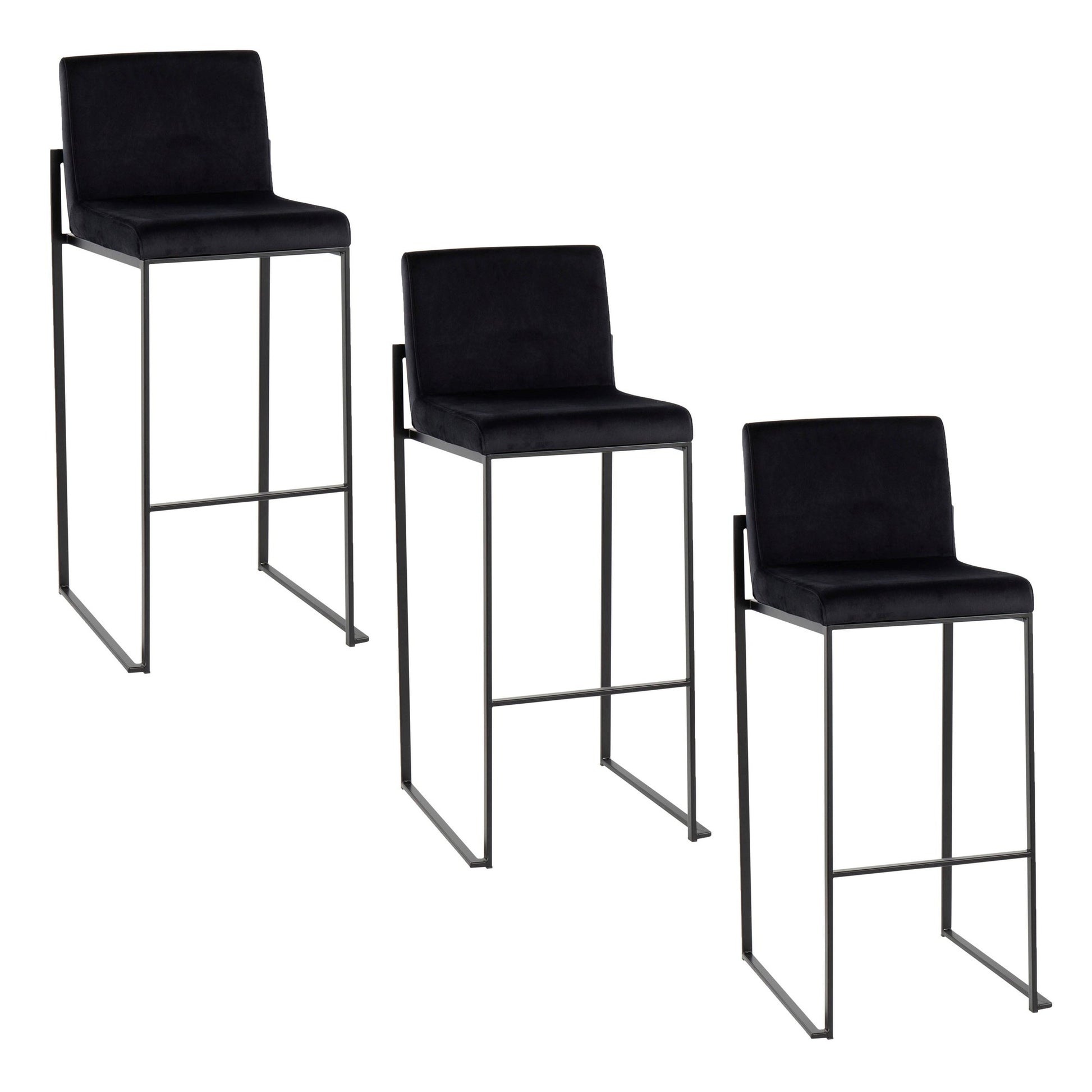 Fuji High Back 30" Fixed-Height Barstool - Set of 3 By LumiSource - B30-FUJIHBV BKBK3 | Bar Stools | Modishstore