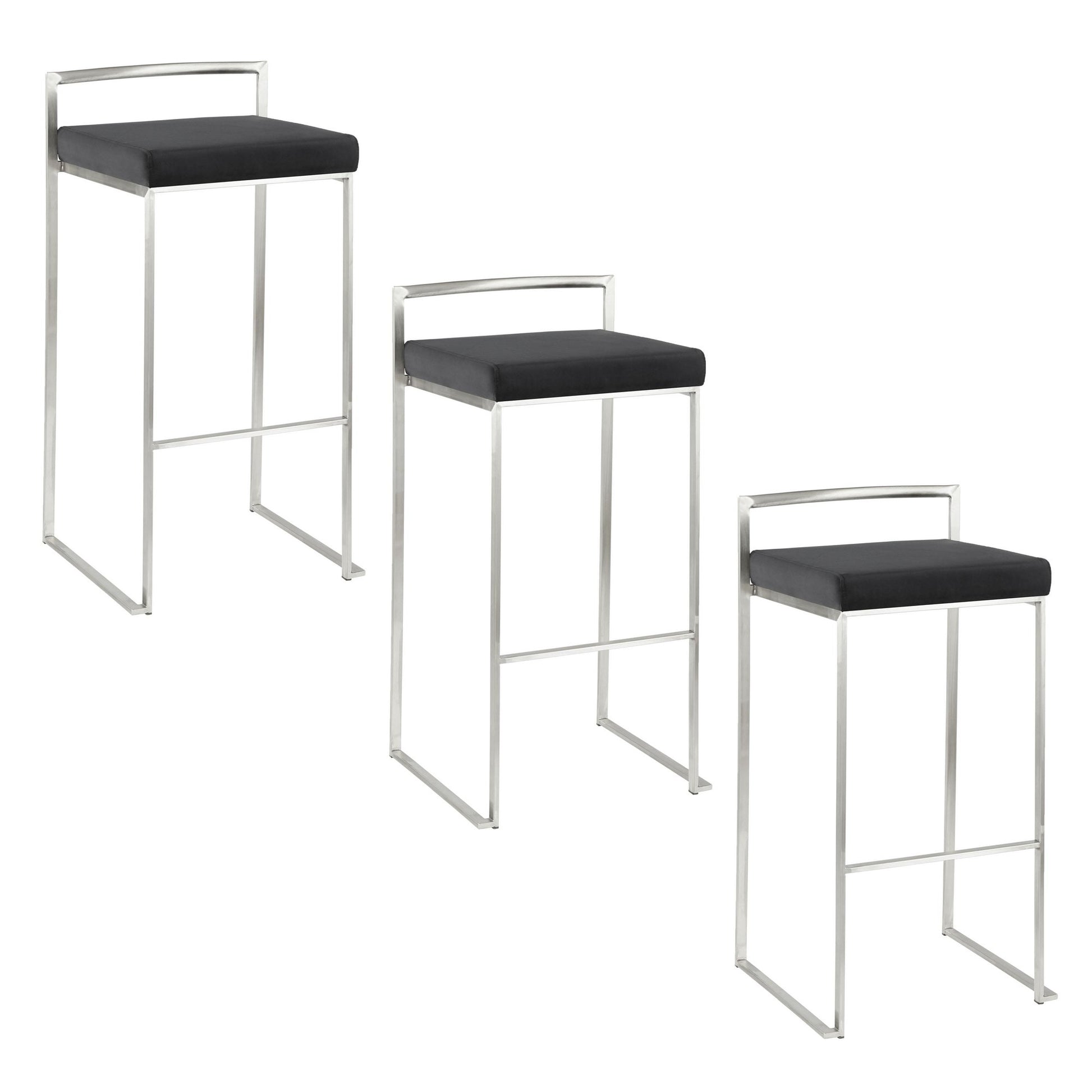 Fuji Stacker 30" Fixed-Height Barstool - Set of 3 By LumiSource - B30-FUJIPU SSBK3 | Bar Stools | Modishstore - 4