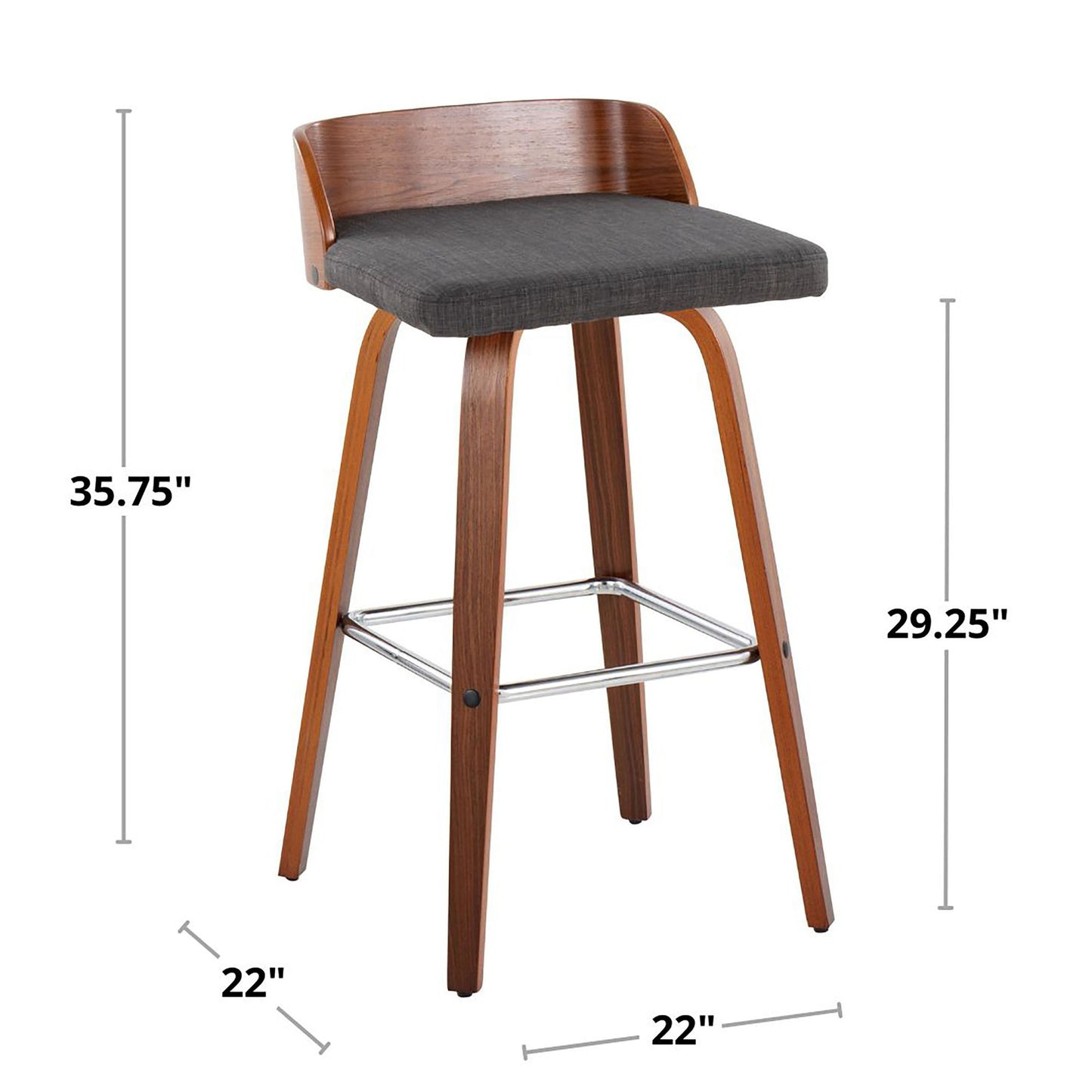 Maya 30" Fixed-Height Barstool - Set of 2 By LumiSource - B30-MAYAFB-GRTZX2 WLWLCHAR2 | Bar Stools | Modishstore - 10