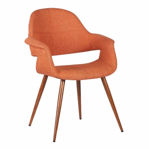 Fabric Mid Century Dining Chair with Round Tapered Legs, Orange and Brown By Benzara | Dining Chairs | Modishstore