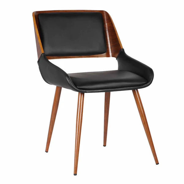 Leatherette Mid Century Dining Chair with Split Padded Back, Black and Brown By Benzara | Dining Chairs | Modishstore