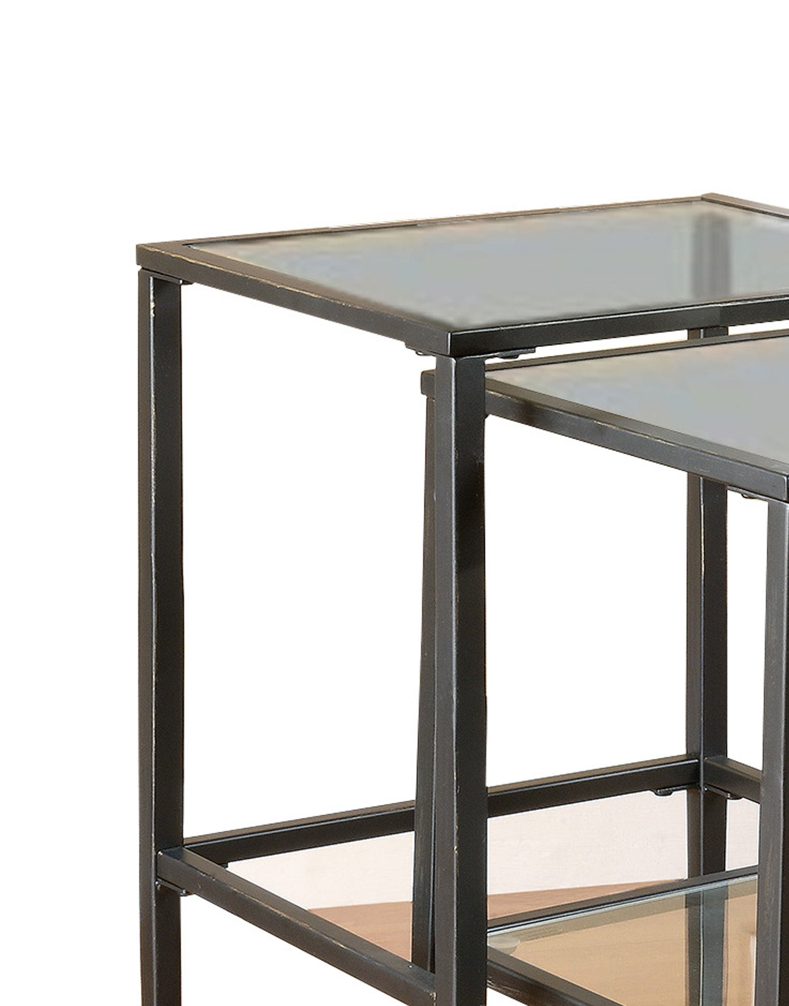 Set Of 2 Metal Nesting Tables With Glass Top, Black By Benzara | Console Tables | Modishstore - 2