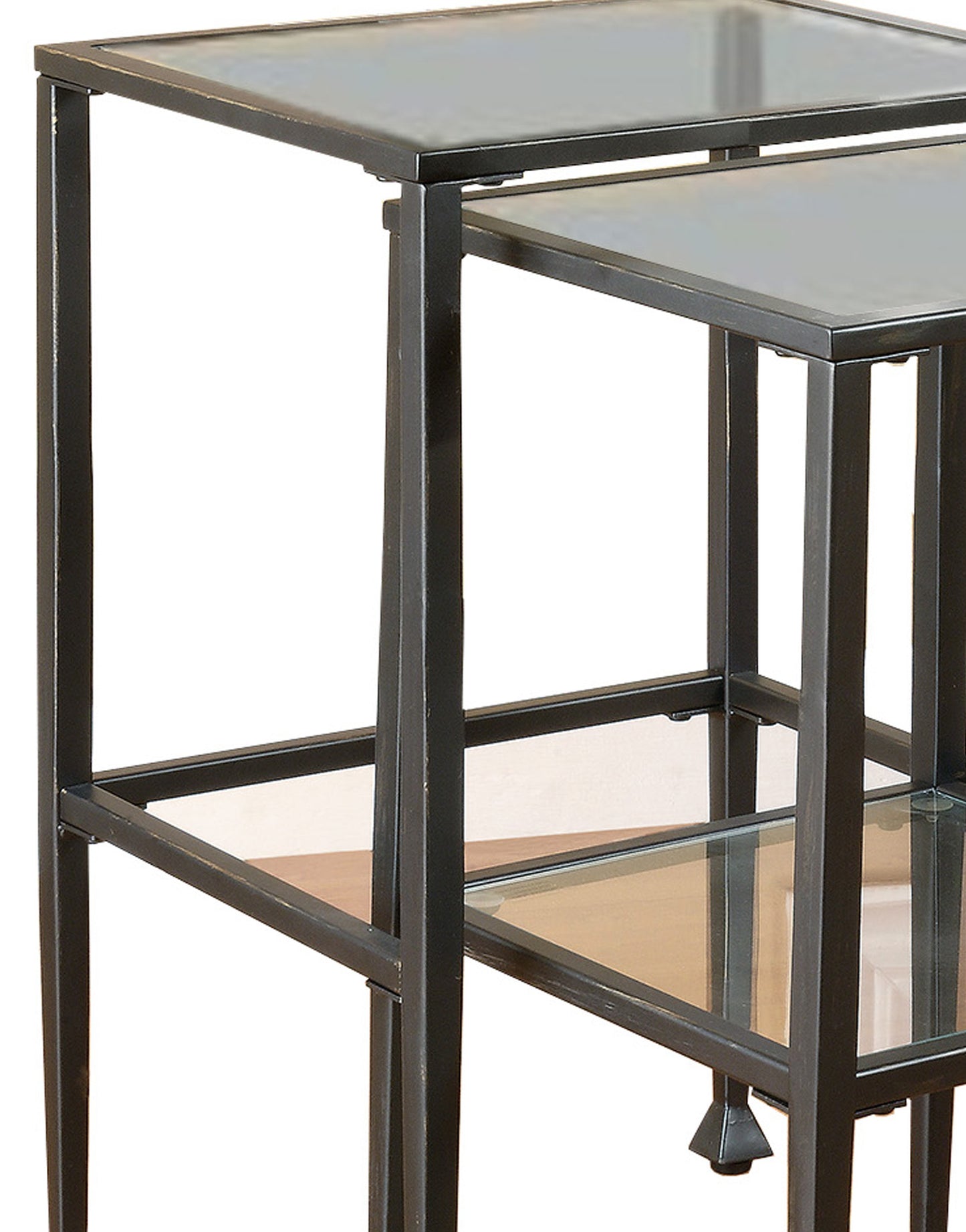 Set Of 2 Metal Nesting Tables With Glass Top, Black By Benzara | Console Tables | Modishstore - 4