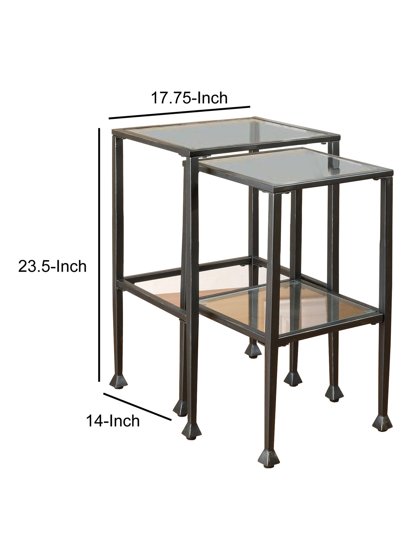 Set Of 2 Metal Nesting Tables With Glass Top, Black By Benzara | Console Tables | Modishstore - 5