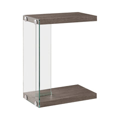 Contemporary Wood And Glass Snack Table, Gray And Clear By Benzara