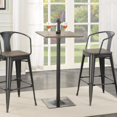 Industrial Square Metal Bar Table With Wooden Top, Black By Benzara