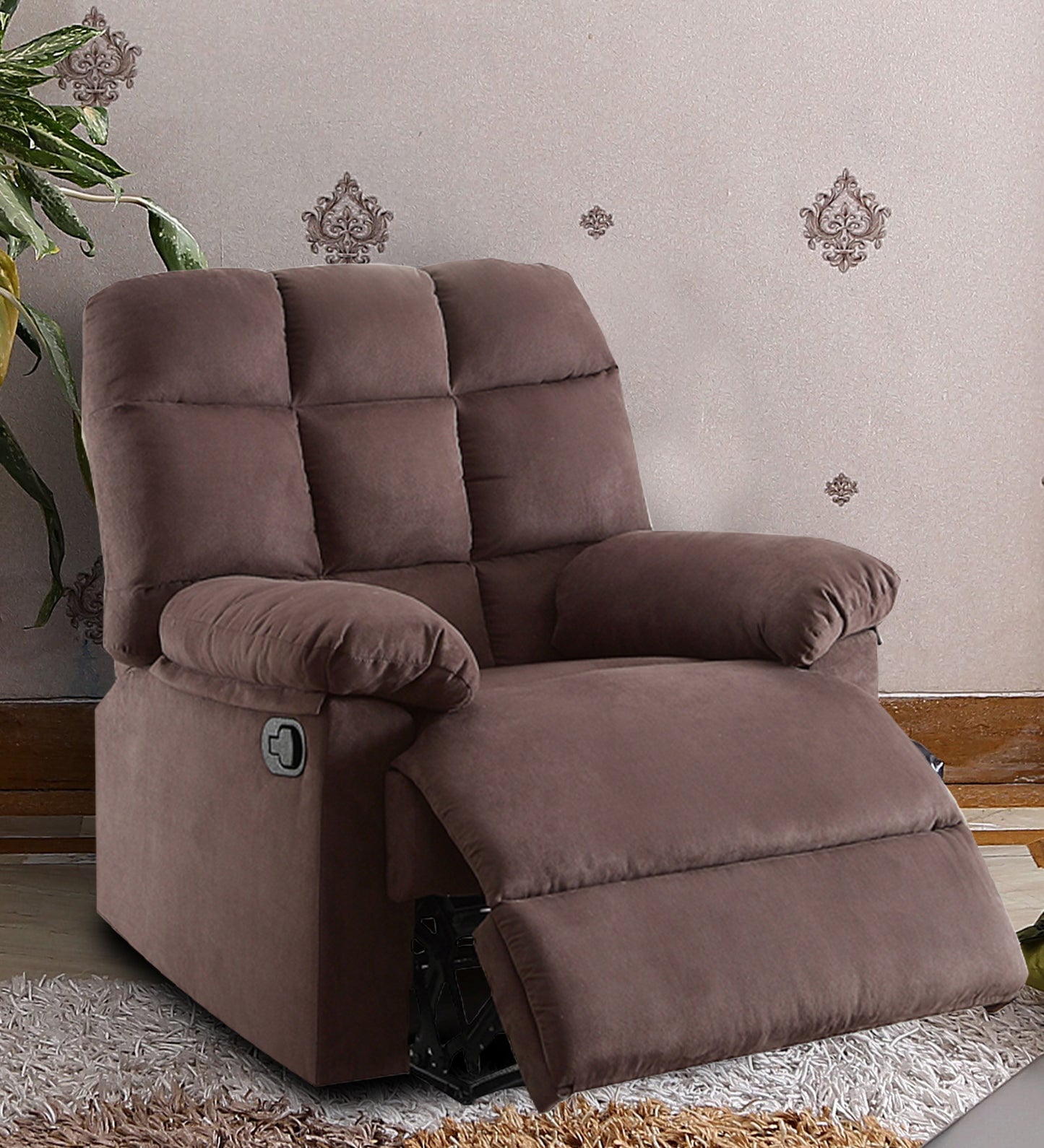 Recliner With Tufted Back And Roll Arms In Brown By Benzara | Recliners | Modishstore