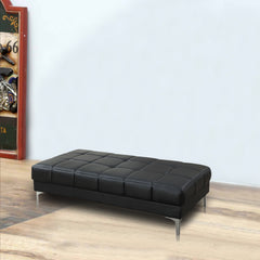 Leather Ottoman In Black By Benzara