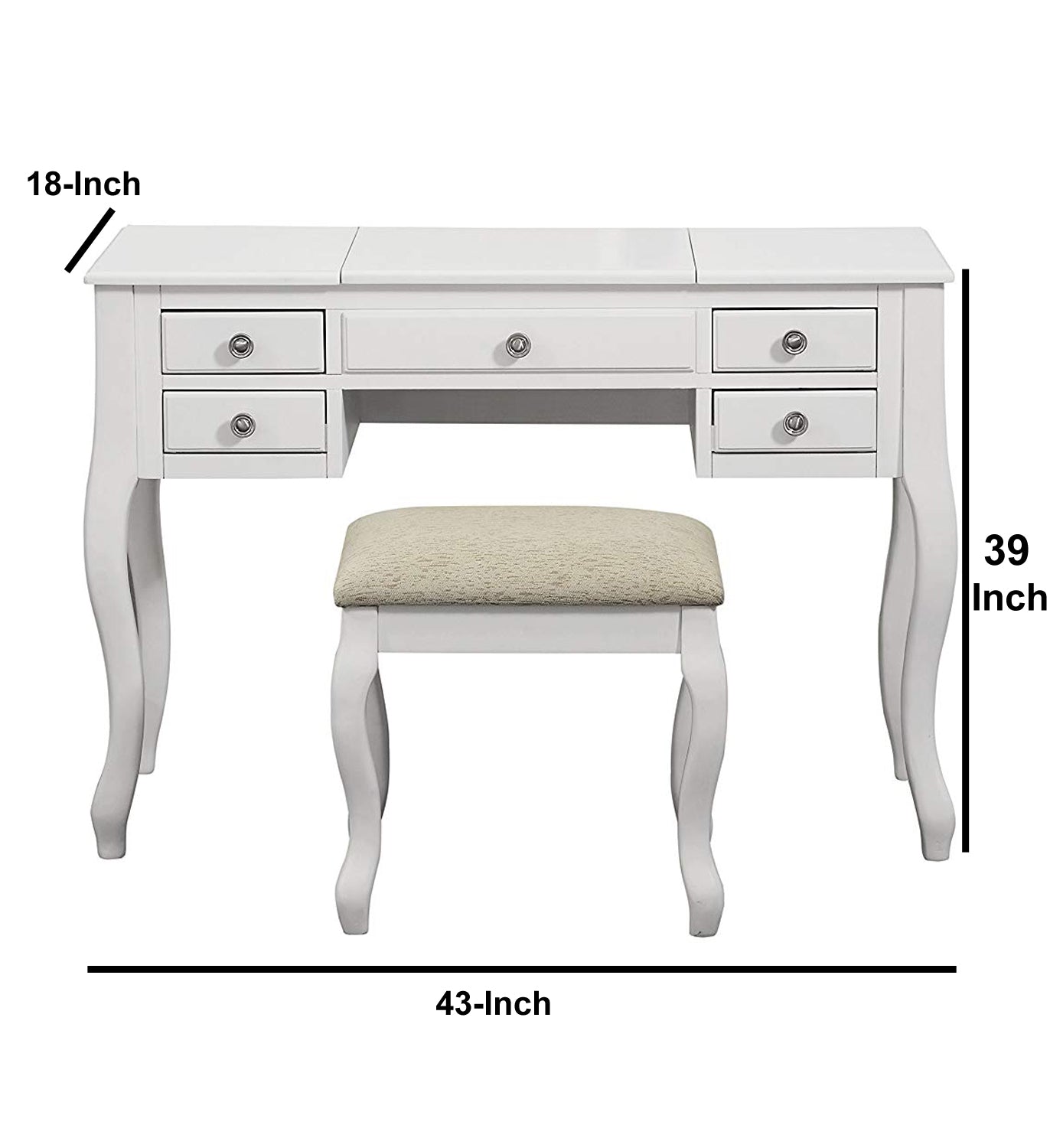 Cherub Vanity Set Featuring Stool And Mirror White By Benzara | Bedroom Sets | Modishstore - 3