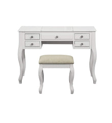 Cherub Vanity Set Featuring Stool And Mirror White By Benzara