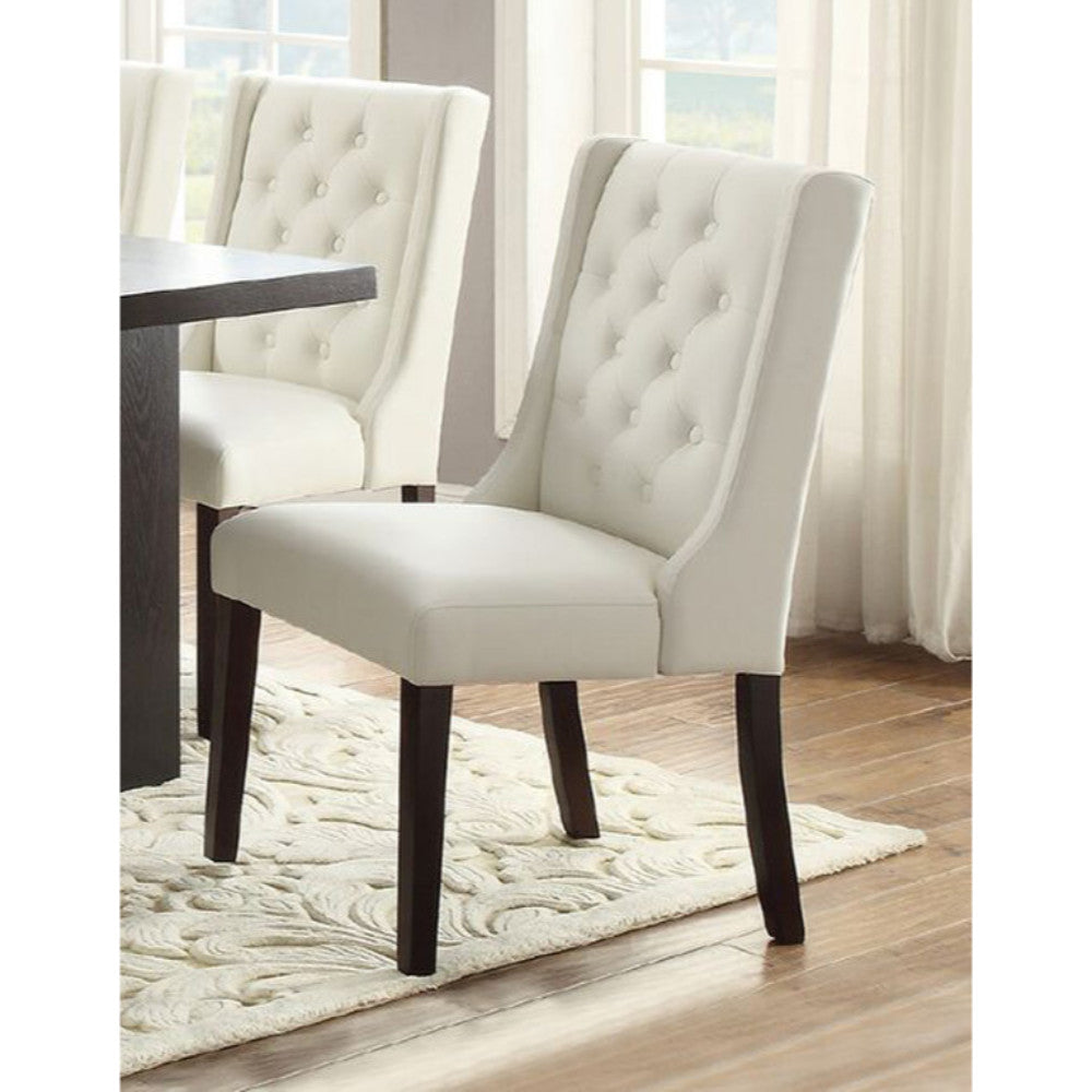 Upholstered Button Tufted Leatherette Dining Chair, Set Of 2 White By Benzara | Dining Chairs | Modishstore