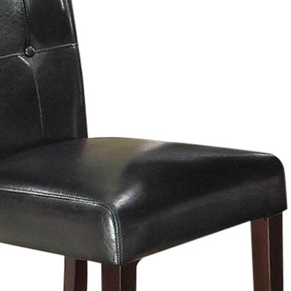 Leather Upholstered Dining Chair With Button Tufted Back Set Of 2 Black By Benzara | Dining Chairs | Modishstore - 4