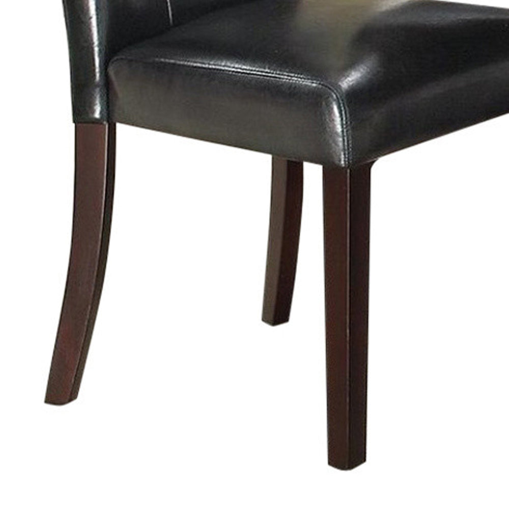 Leather Upholstered Dining Chair With Button Tufted Back Set Of 2 Black By Benzara | Dining Chairs | Modishstore - 3