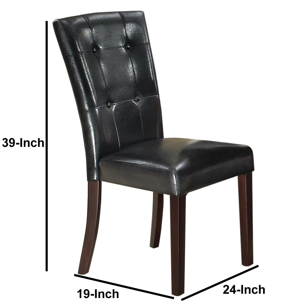 Leather Upholstered Dining Chair With Button Tufted Back Set Of 2 Black By Benzara | Dining Chairs | Modishstore - 2