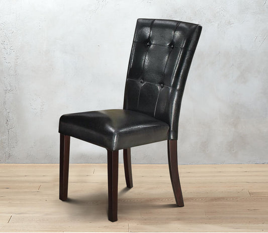 Leather Upholstered Dining Chair With Button Tufted Back Set Of 2 Black By Benzara | Dining Chairs | Modishstore