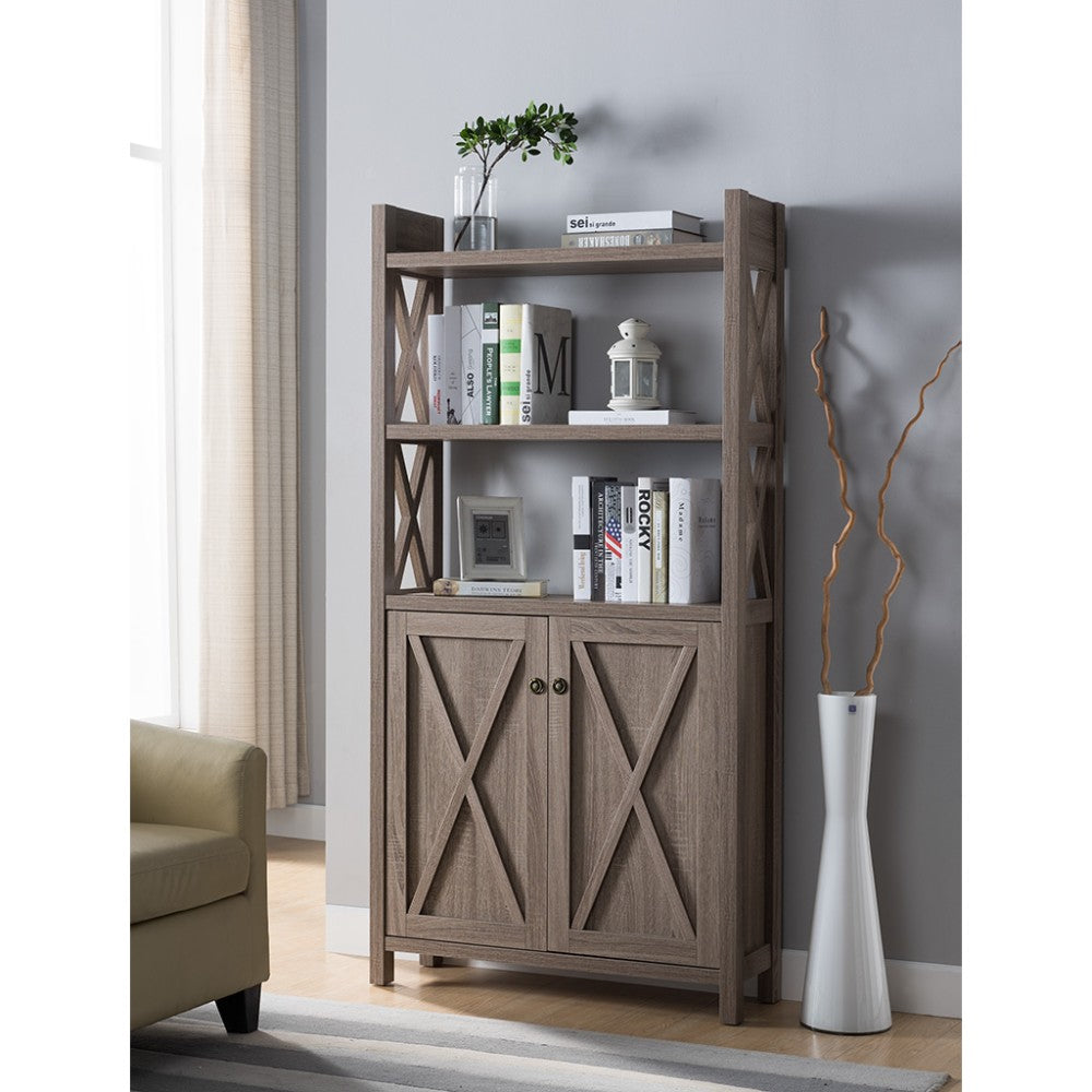 Wooden File Cabinet With 'X' Shaped Cutout Side Panel, Dark Taupe Brown By Benzara | Cabinets | Modishstore