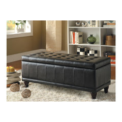 Bi-Cast Vinyl Lift-Up Storage Bench With a Tufted Seat, Dark Brown By Benzara