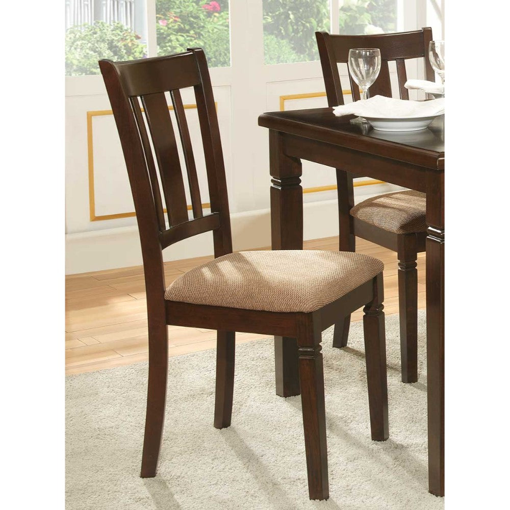 Fabric Upholstered Slated Back Side Chair, Espresso & Light Brown (Set of 2) By Benzara | Dining Chairs | Modishstore - 2