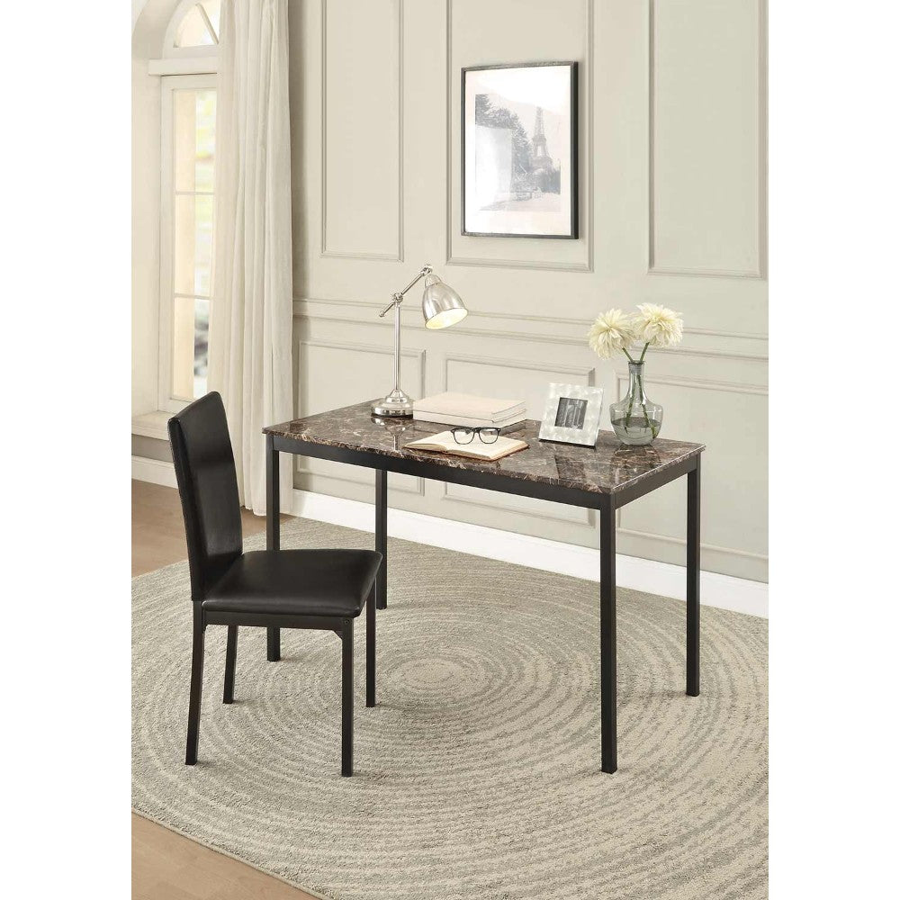 Faux Marble Writing Desk With Leatherette Upholstered Metal Chair, Black By Benzara | Desks | Modishstore