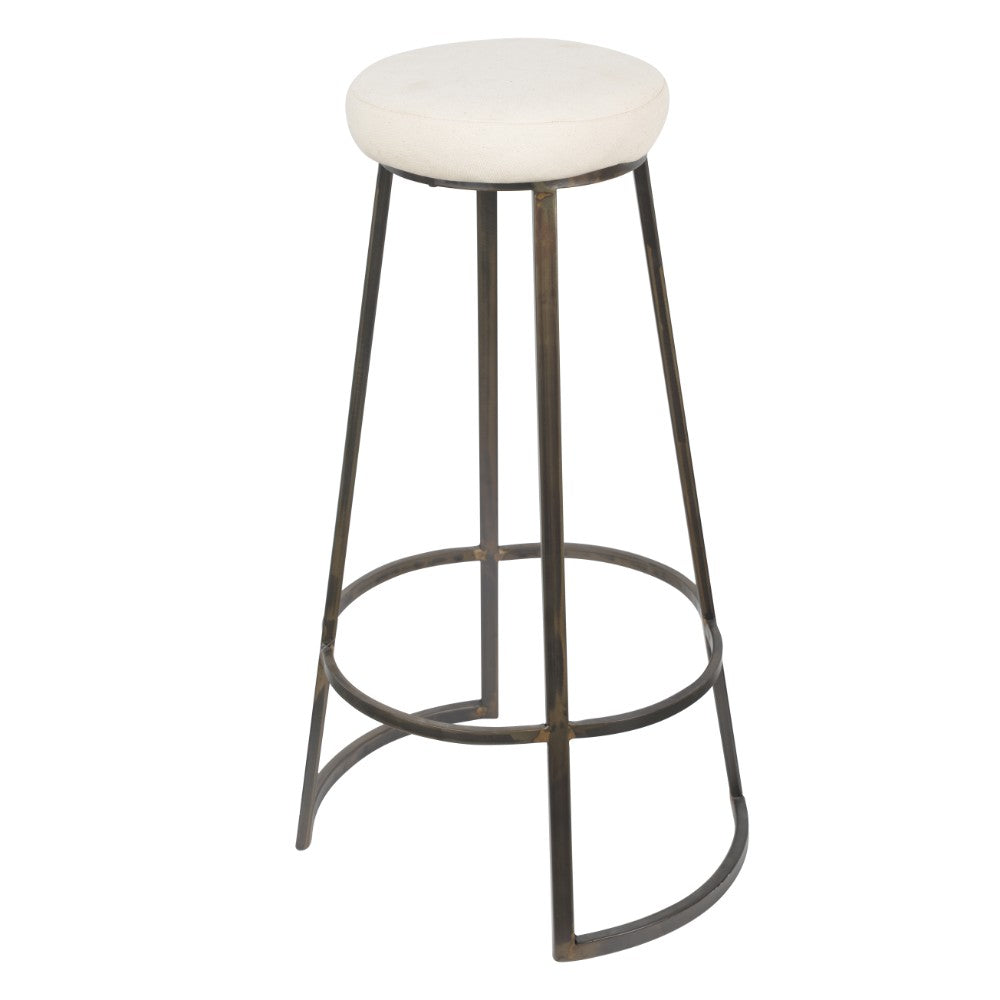 Metal Framed Backless Counter Stool With Polyester Seat, Black & White By Benzara | Stools | Modishstore