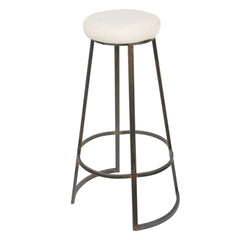 Metal Framed Backless Counter Stool With Polyester Seat, Black & White By Benzara