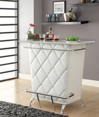 Contemporary Style Leatherette Padded Bar Table With Button Tufting, White By Benzara