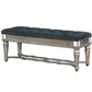 Traditional Style Solid Wooden Bench with Tufted Seat, Silver and Blue By Benzara | Benches | Modishstore - 2