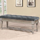 Traditional Style Solid Wooden Bench with Tufted Seat, Silver and Blue By Benzara | Benches | Modishstore