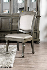 Faux Leather Upholstered Solid Wood Side Chair, Pack of Two, Silver and Gray By Benzara