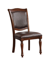 Wooden Side Chair with Leatherette Cushioned Seating, Brown, Set of 2 By Benzara