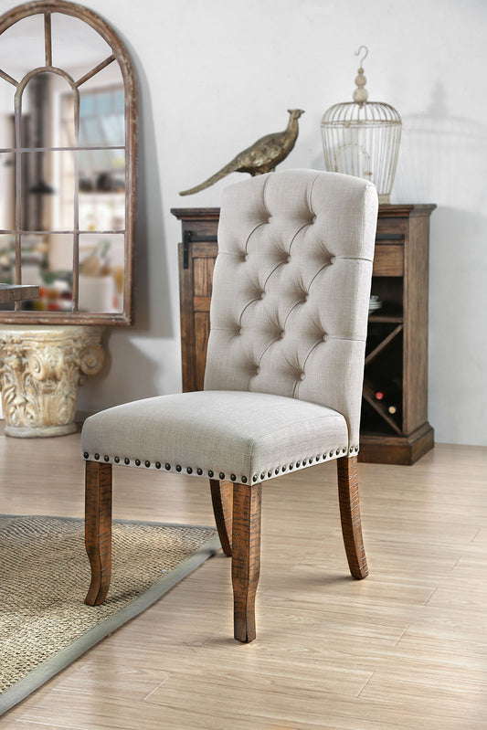 Button Tufted Fabric Upholstery Side Chair, Cream And Brown, Pack Of Two By Benzara | Dining Chairs | Modishstore