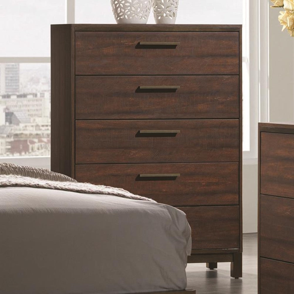 Wooden Chest with Five Drawers and Block Legs Support, Dark Brown By Benzara | Cabinets | Modishstore