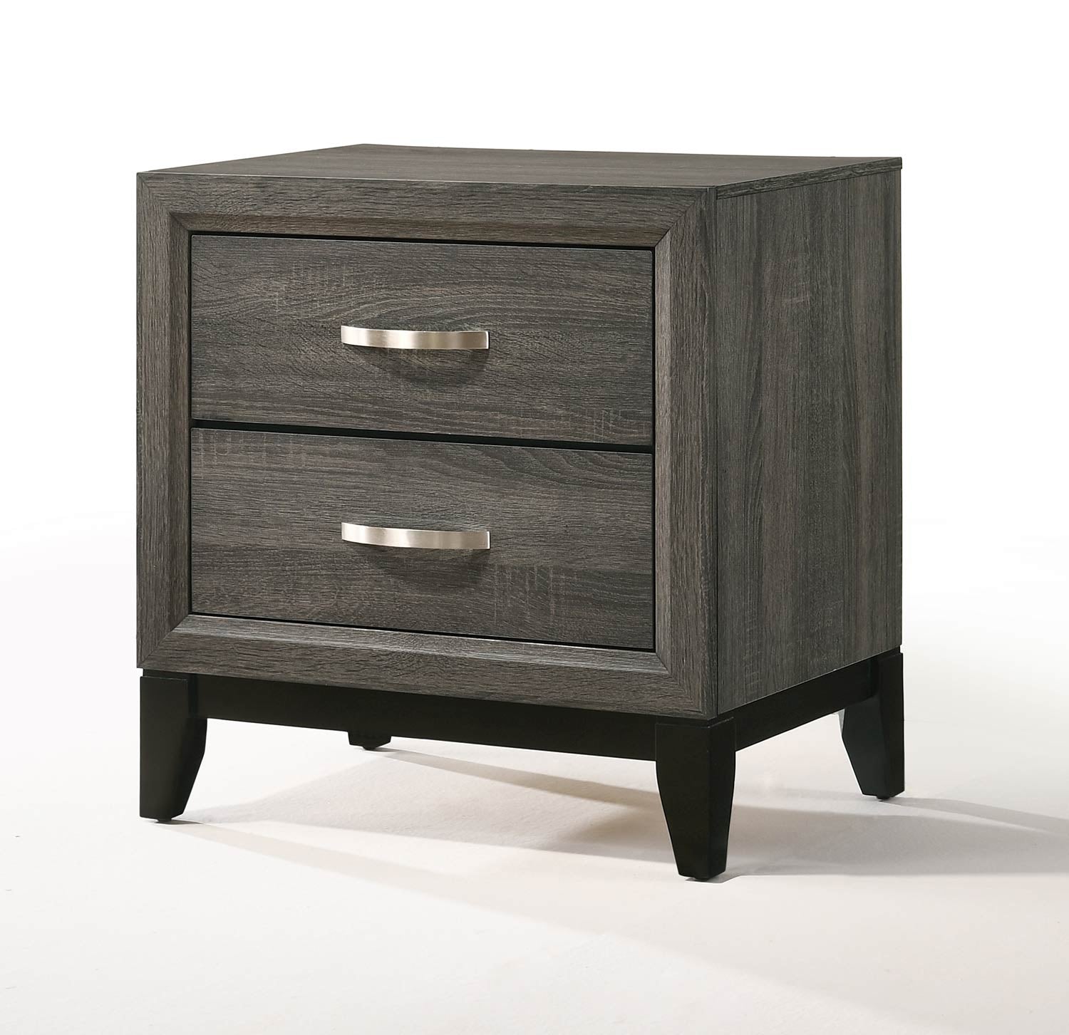 Two Drawer Nightstand With Tapered Feet, Weathered Gray By Benzara | Nightstands | Modishstore