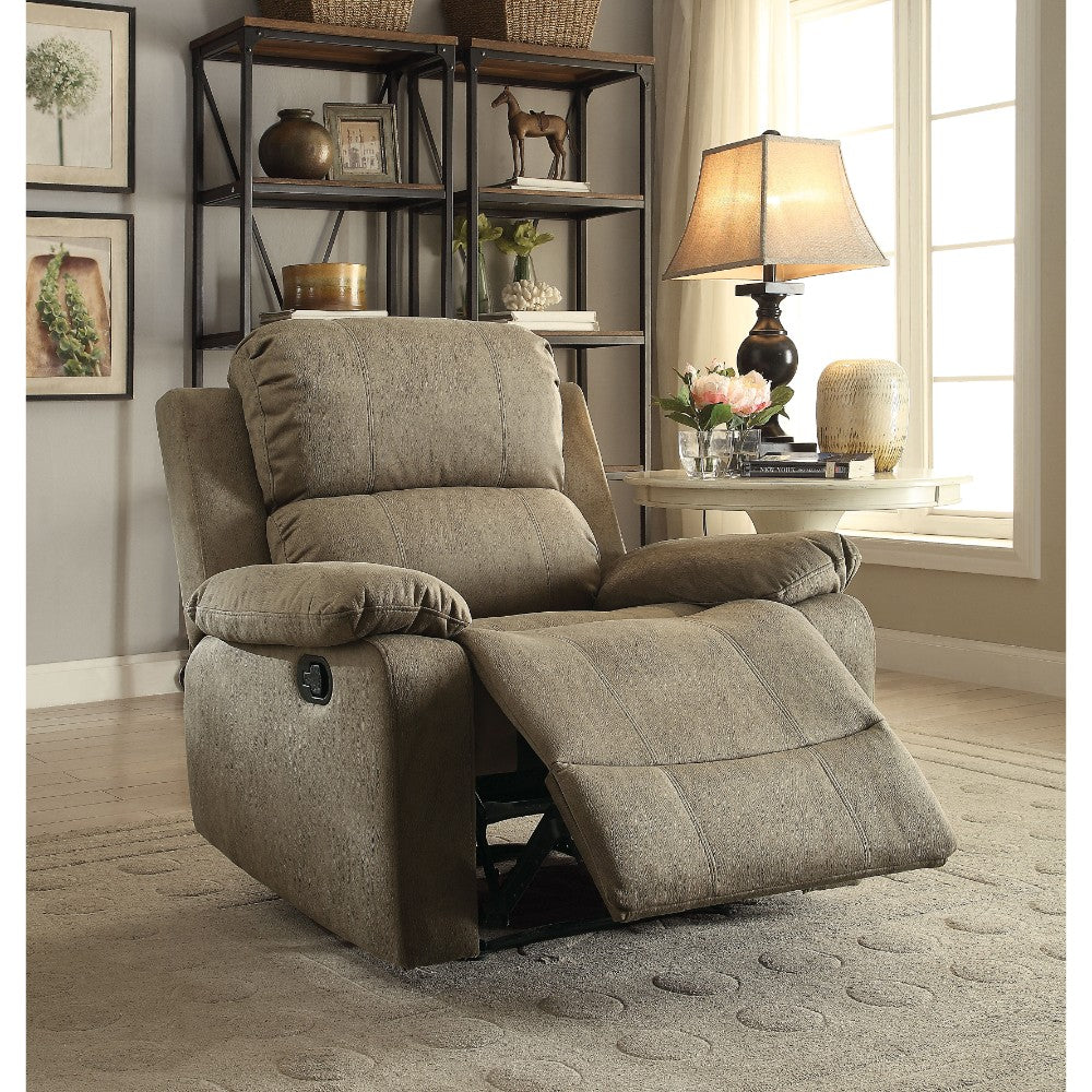 Contemporary Microfiber Upholstered Metal Recliner with Pillow Top, Brown By Benzara | Recliners | Modishstore