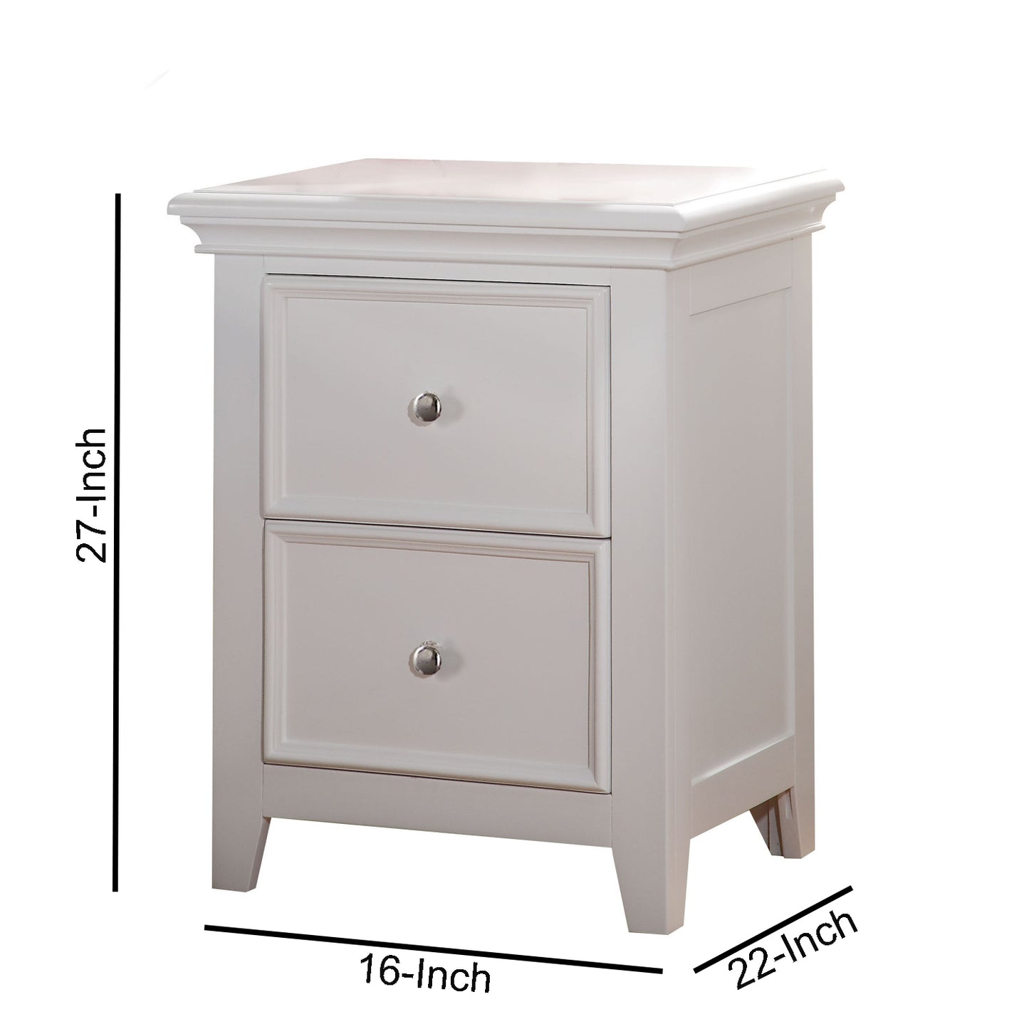 2 Drawer Wooden Nightstand with Metal Knobs, White By Benzara | Bedroom Sets | Modishstore - 5