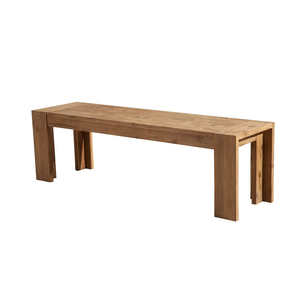 Solid Acacia Wood Bench with Bracket Legs, Brown By Benzara | Benches | Modishstore - 2