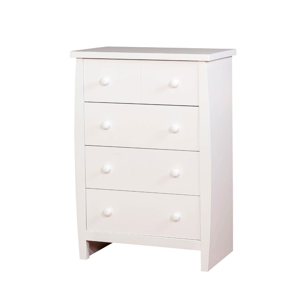 Four Drawer Solid Wood Chest with Round Pull Out Knobs, White By Benzara | Cabinets | Modishstore